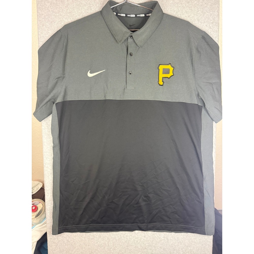 Nike MLB Pittsburgh Pirates Authentic Collection Polo Shirt Mens XL Grey Black